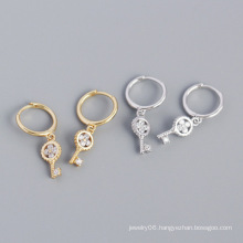 2021 INS 925 Sterling Silver fashion diy lock shape with cz diamond key lock charm hoop earring for women